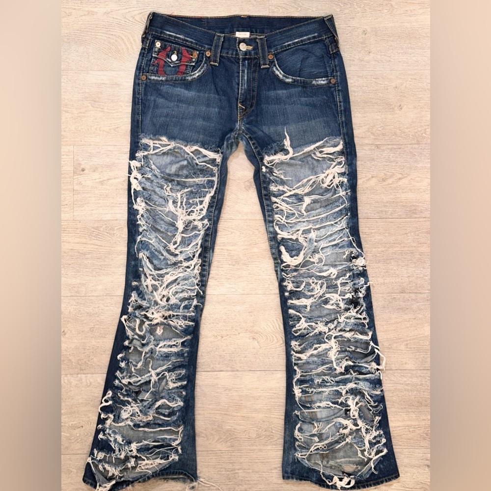 Vintage True Religion Brand Jeans Distressed Joey Flare Wide Leg